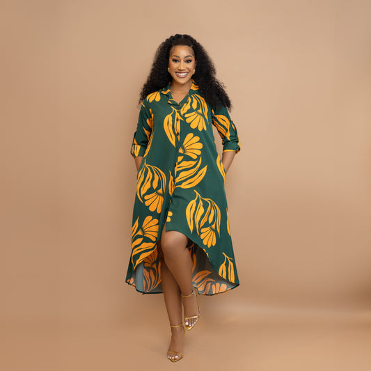 Green/Yellow Floral High Low Maxi dress