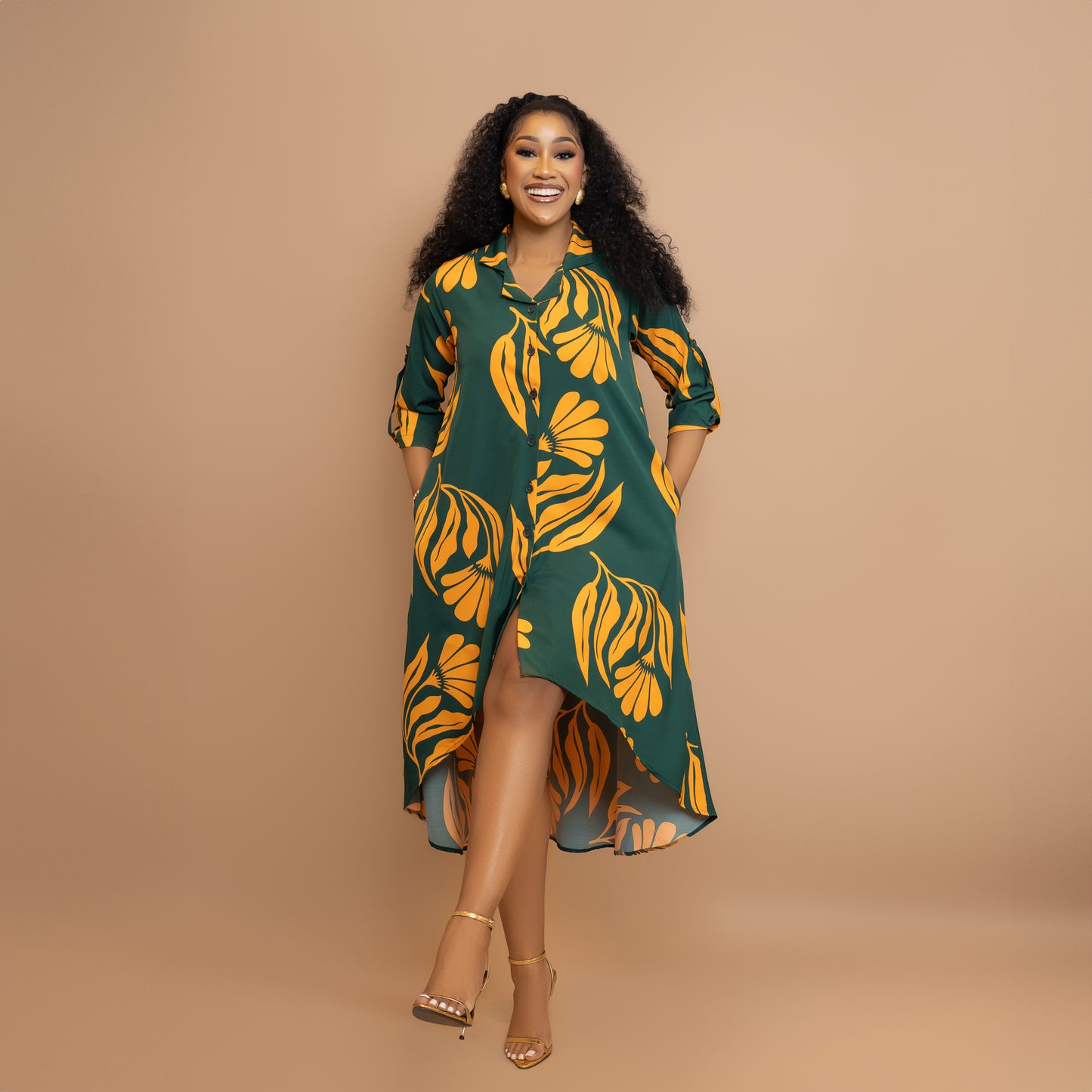 Green/Yellow Floral High Low Maxi dress