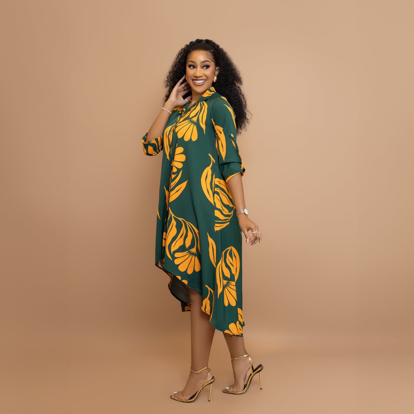 Green/Yellow Floral High Low Maxi dress