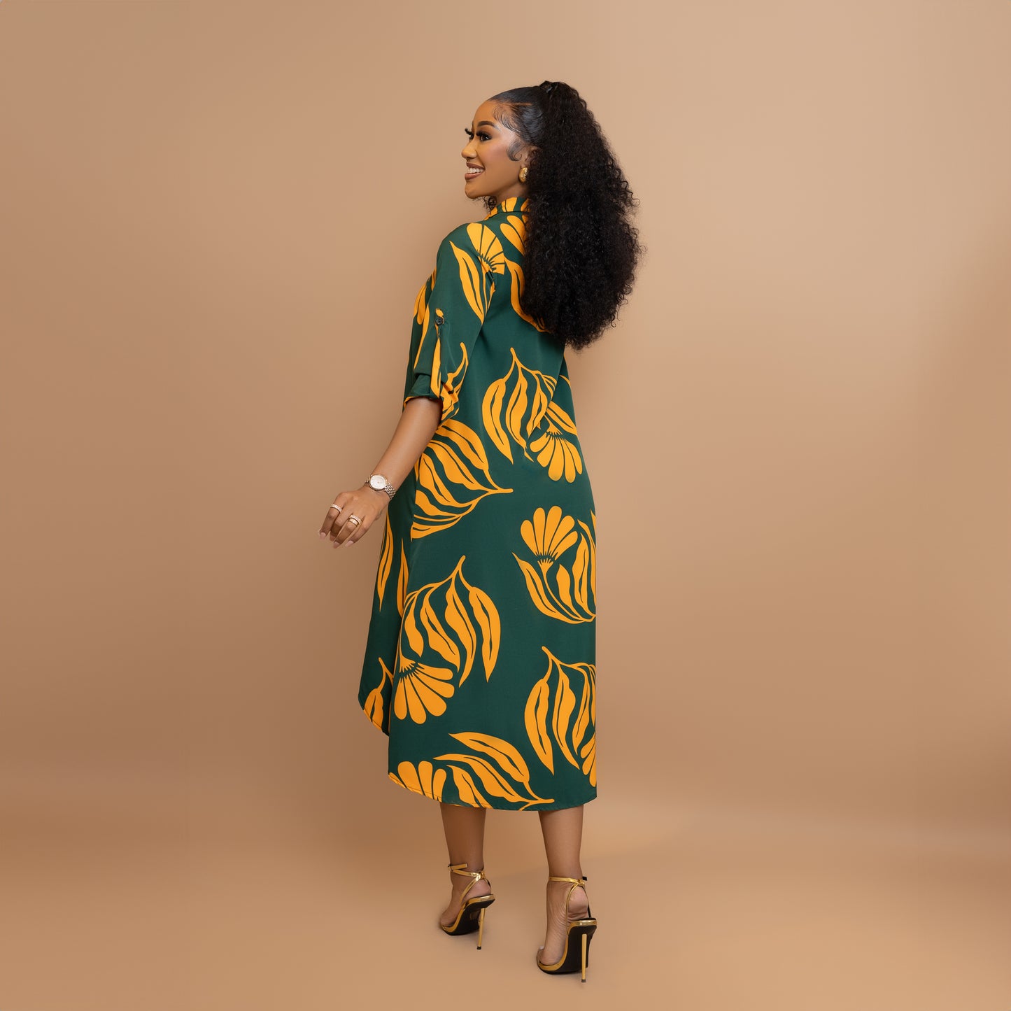 Green/Yellow Floral High Low Maxi dress