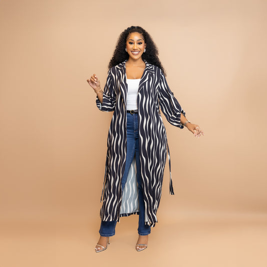 Nia Belted Kimono – Black Wavy