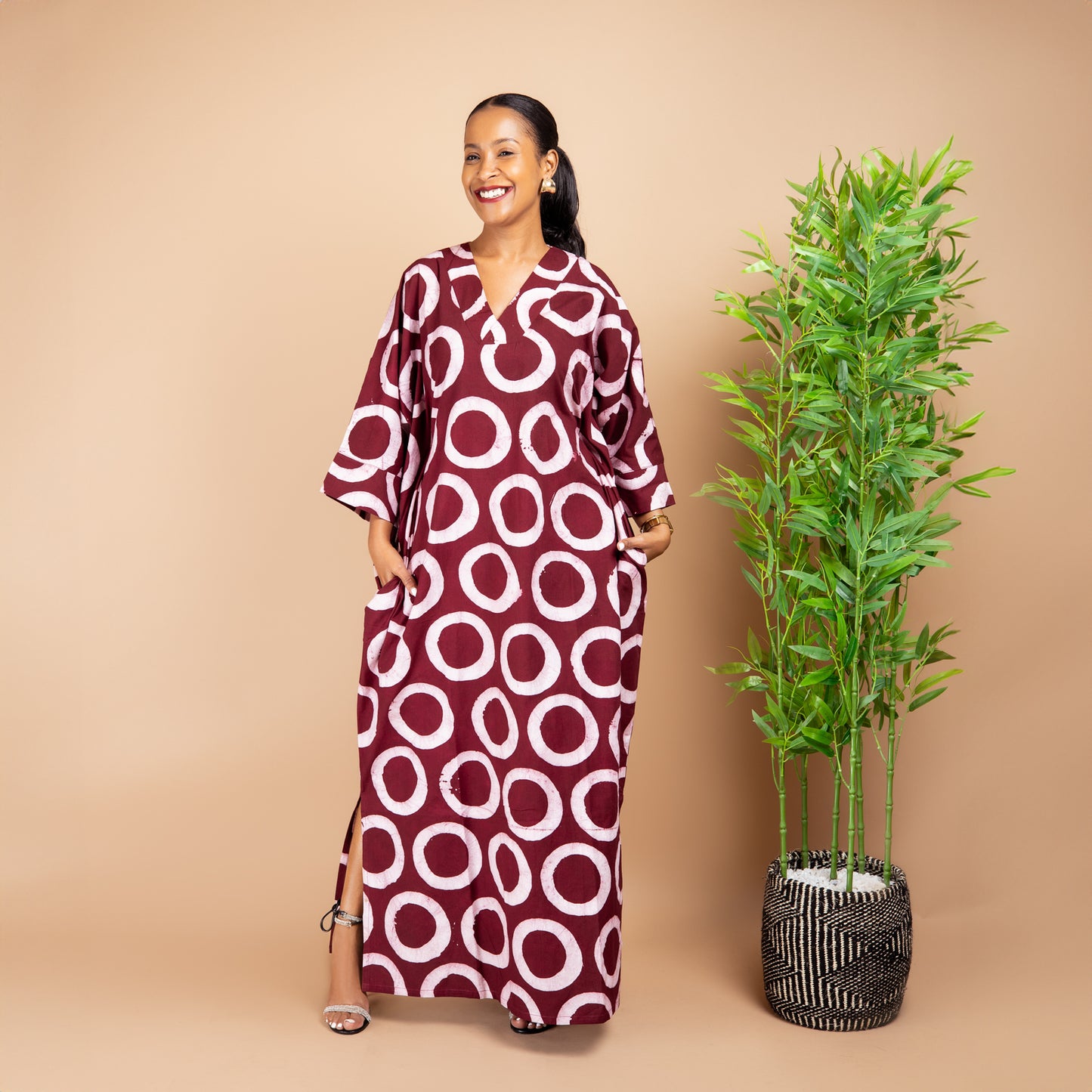 Maxi Kaftan - Maroon Circle Print