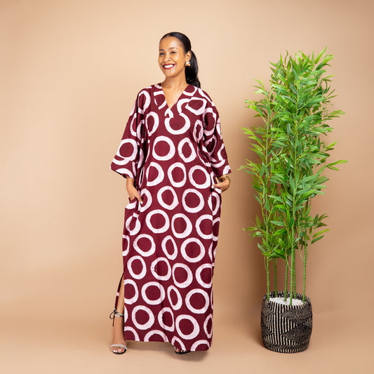 Maxi Kaftan - Maroon Circle Print