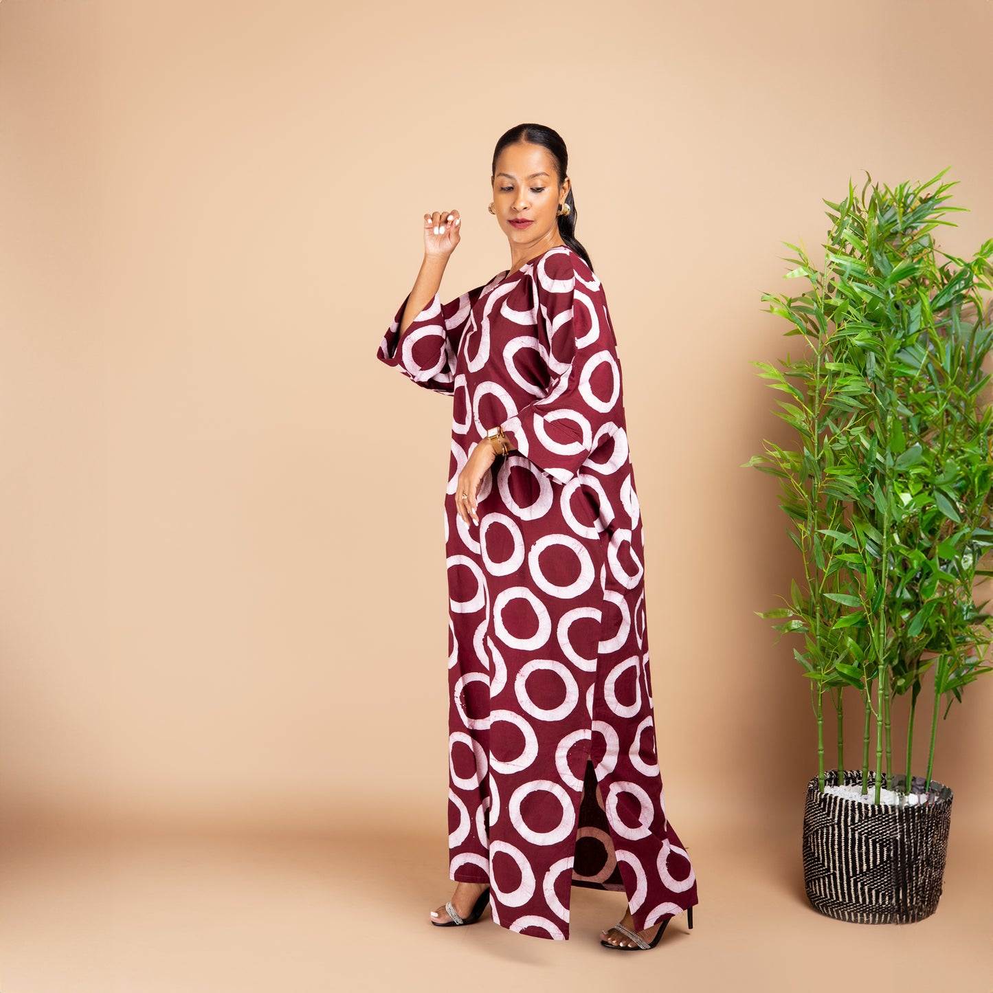 Maxi Kaftan - Maroon Circle Print