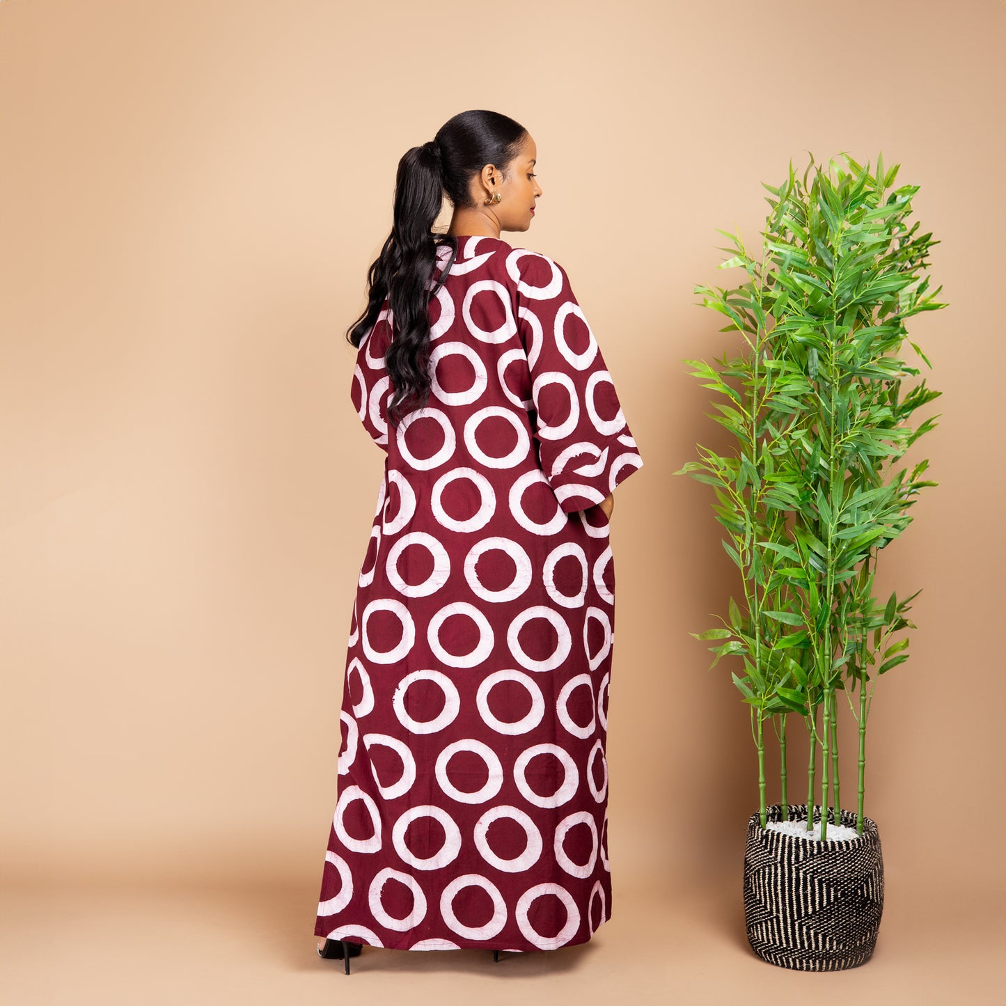 Maxi Kaftan - Maroon Circle Print