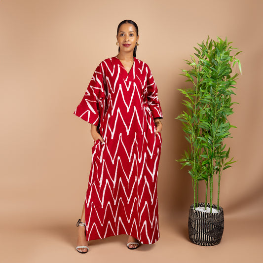 Maxi Kaftan - Red Zigzag Print