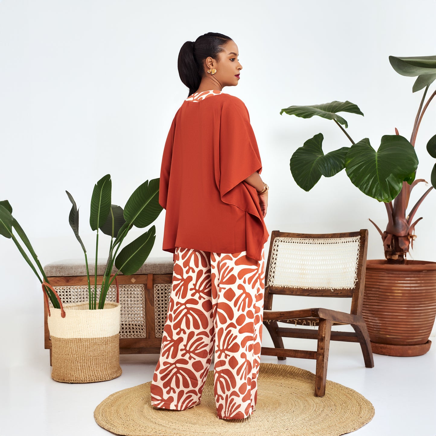 Nia Burnt Orange Two-Piece Set with Contrast Trim