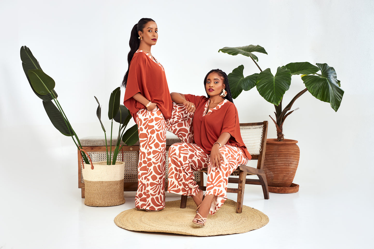 Nia Burnt Orange Two-Piece Set with Contrast Trim