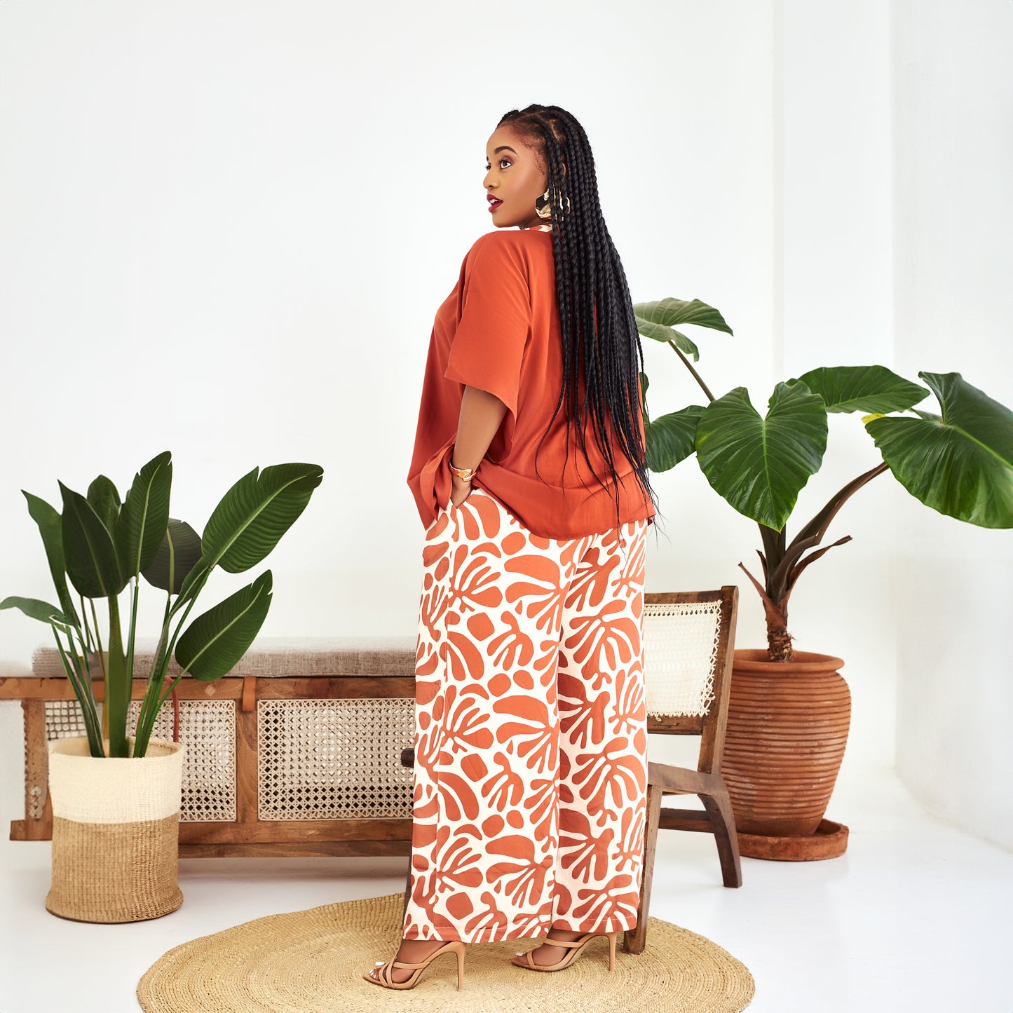 Nia Burnt Orange Two-Piece Set with Contrast Trim