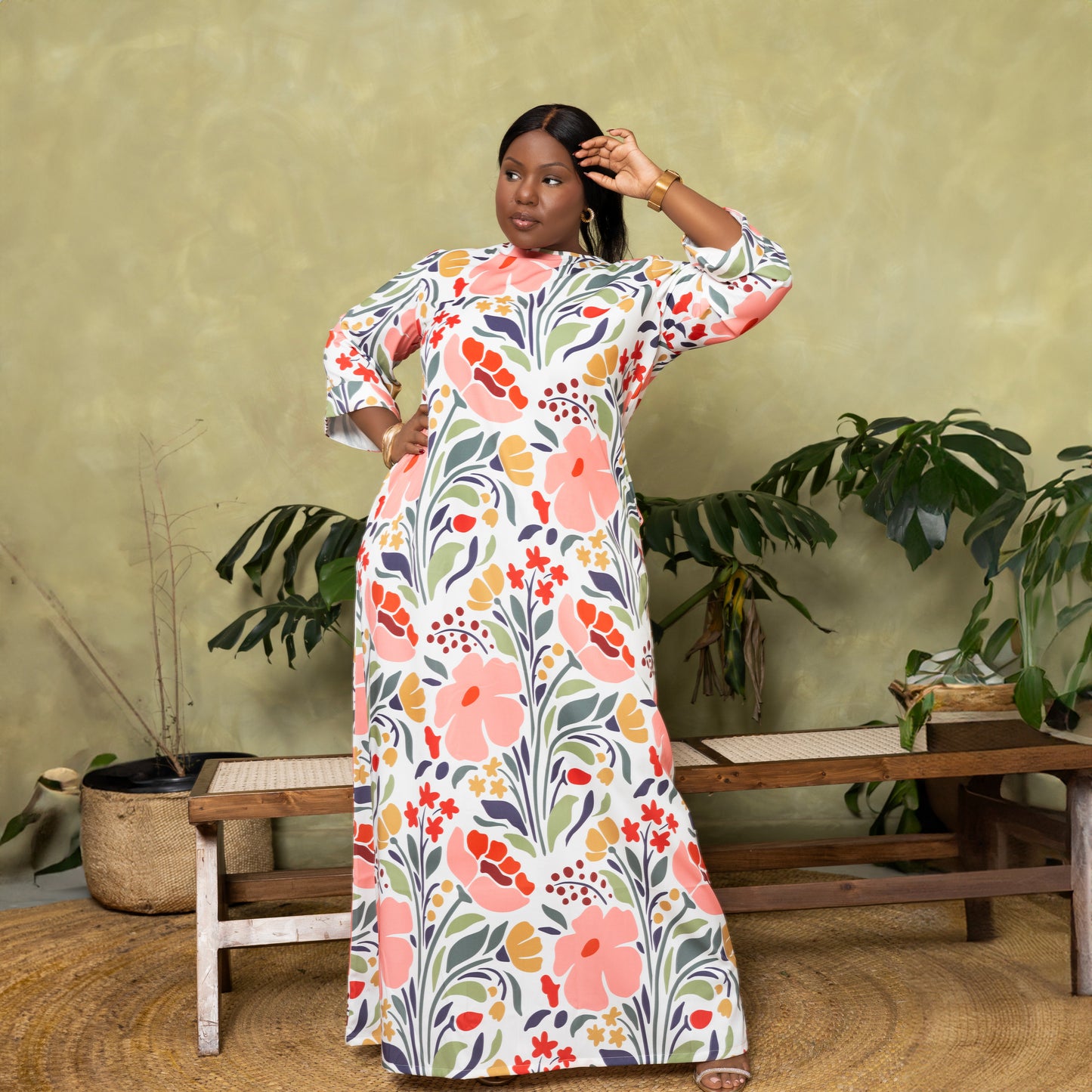 Nia Round Neck Belted Maxi Dress - Petal Bloom