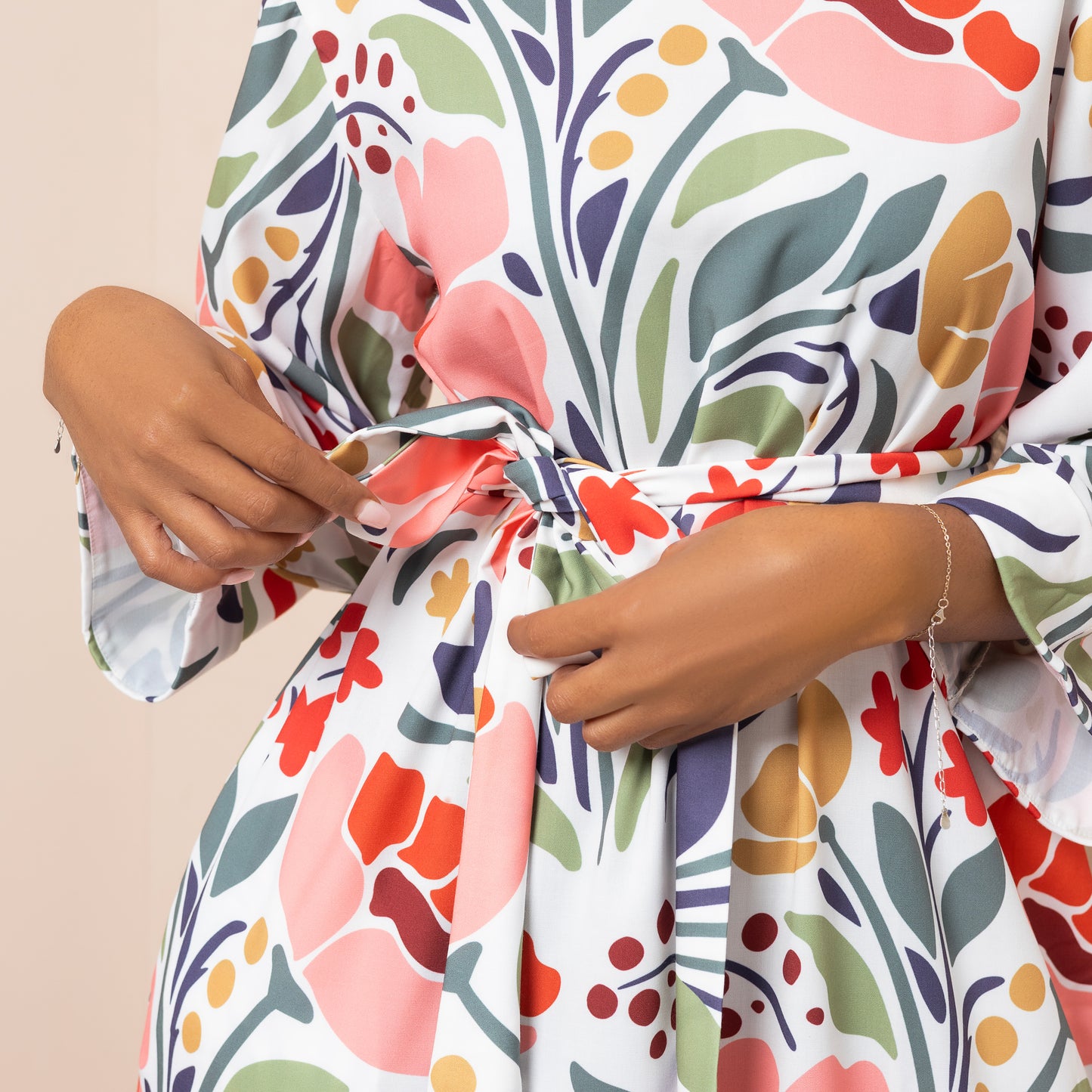 Nia Round Neck Belted Maxi Dress - Petal Bloom