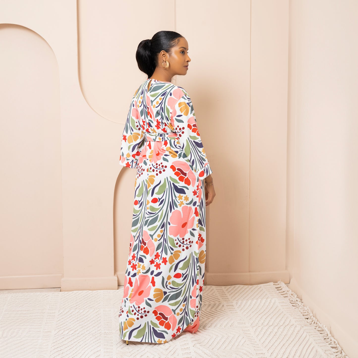 Nia Round Neck Belted Maxi Dress - Petal Bloom