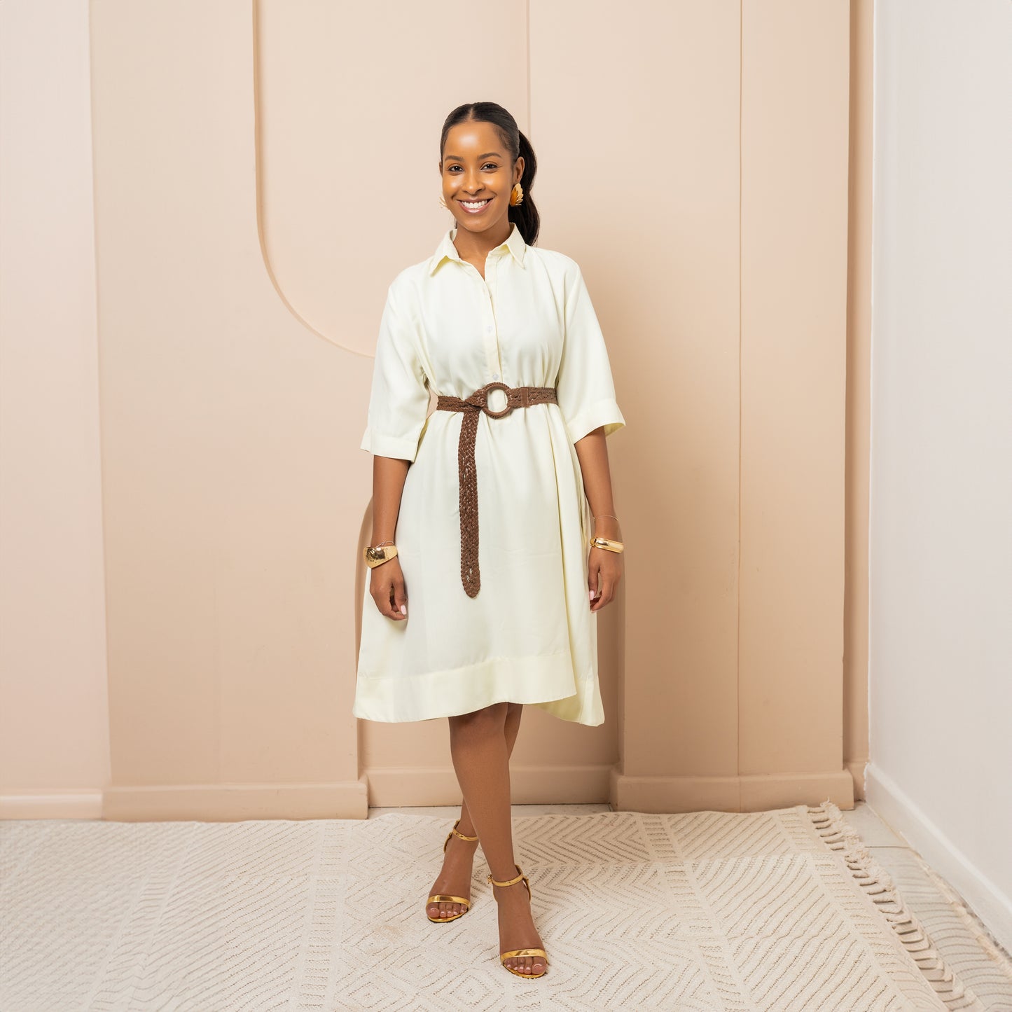 Short Sleeve Cotton Tent Dress - Butter Cream