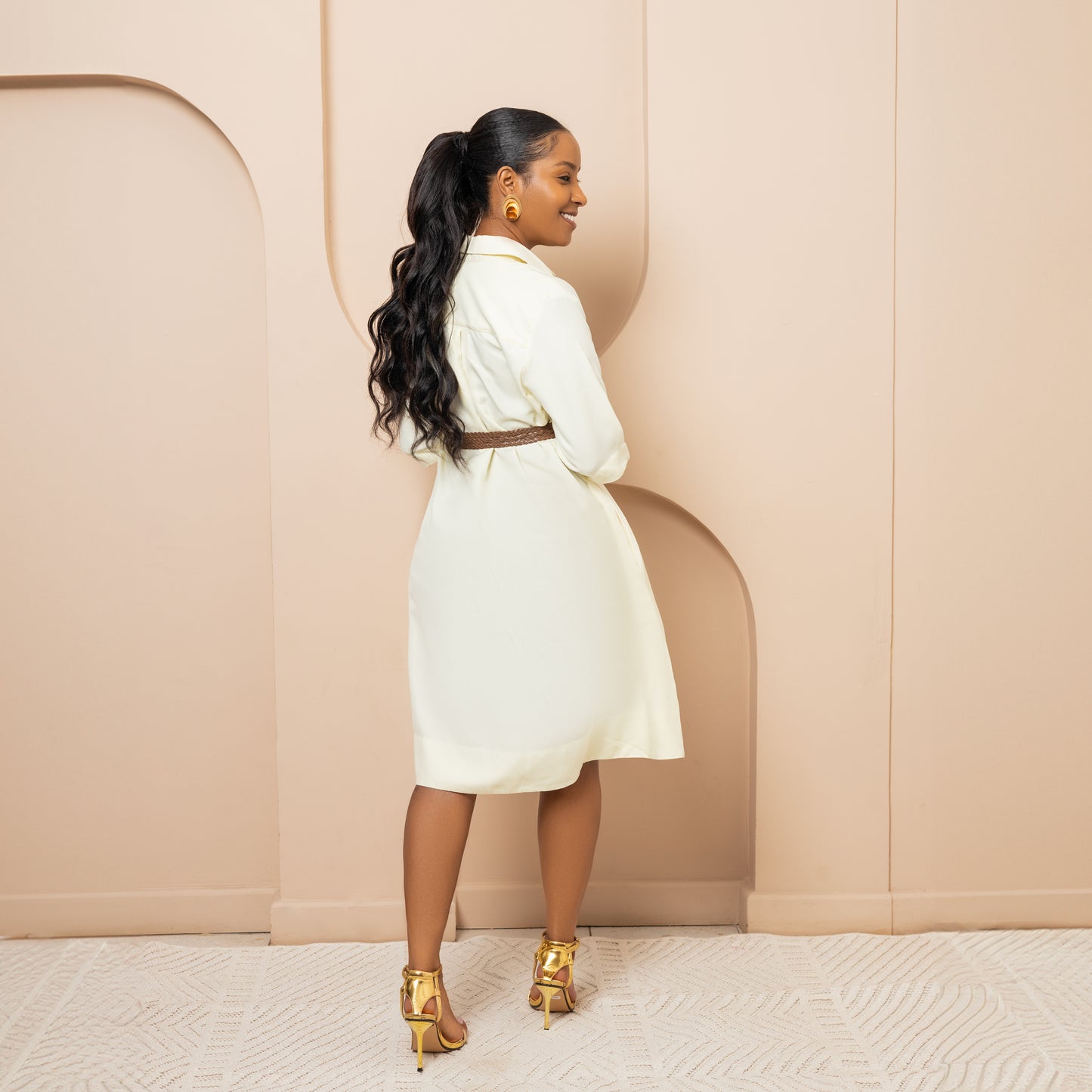 Short Sleeve Cotton Tent Dress - Butter Cream