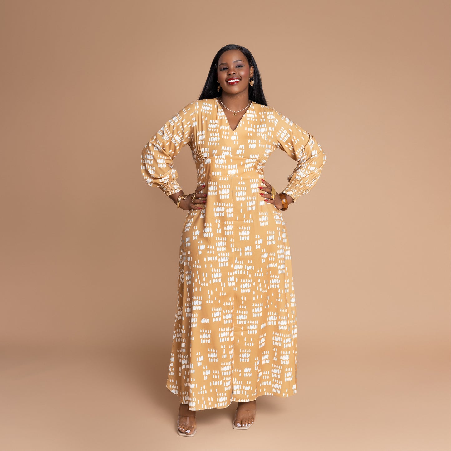 Nia Flowy Maxi Dress with Front Slit - Mustard