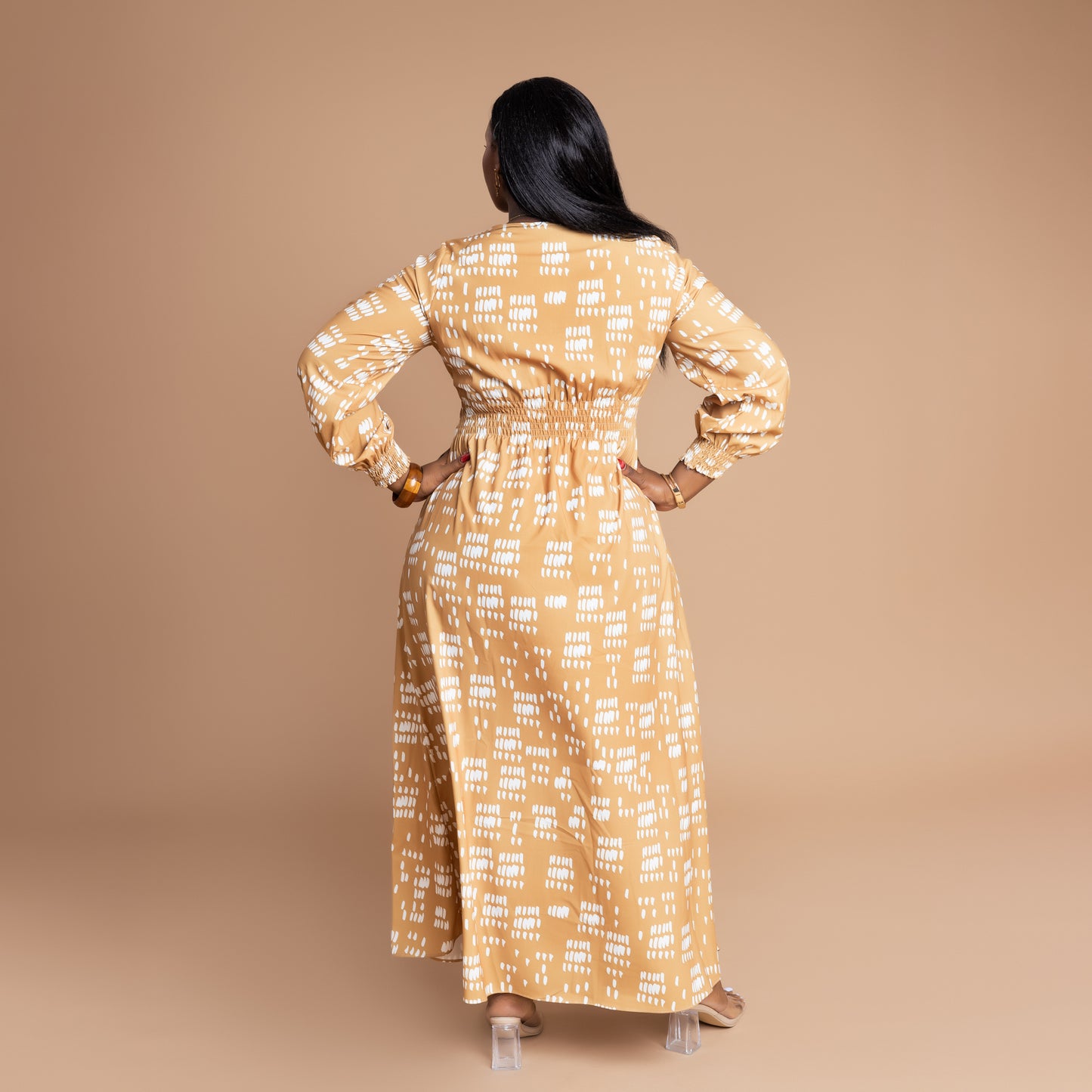 Nia Flowy Maxi Dress with Front Slit - Mustard