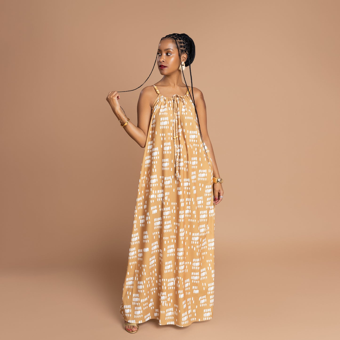 Nia Sleeveless Beaded Maxi Dress - Mustard