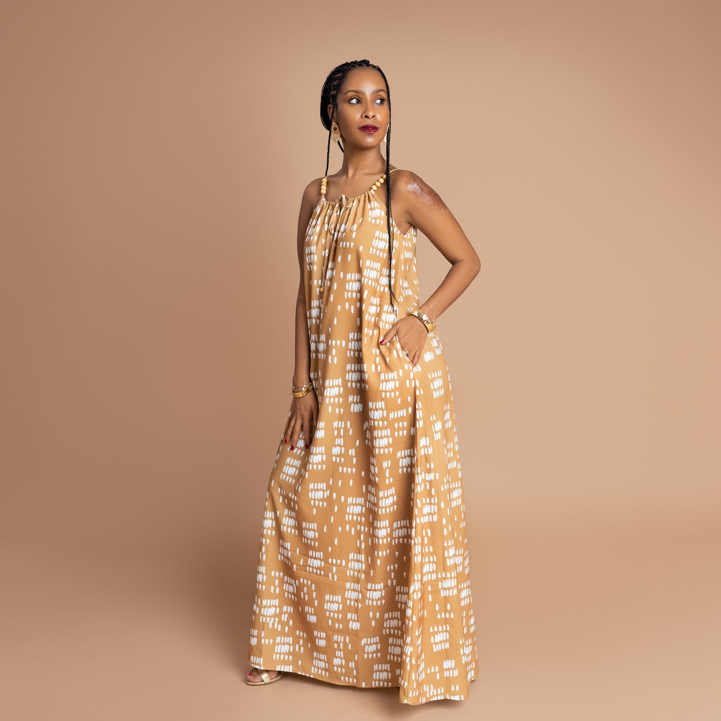 Nia Sleeveless Beaded Maxi Dress - Mustard