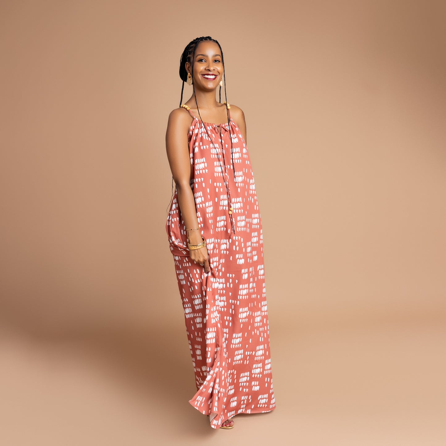 Nia Sleeveless Beaded Maxi Dress - Burnt Orange