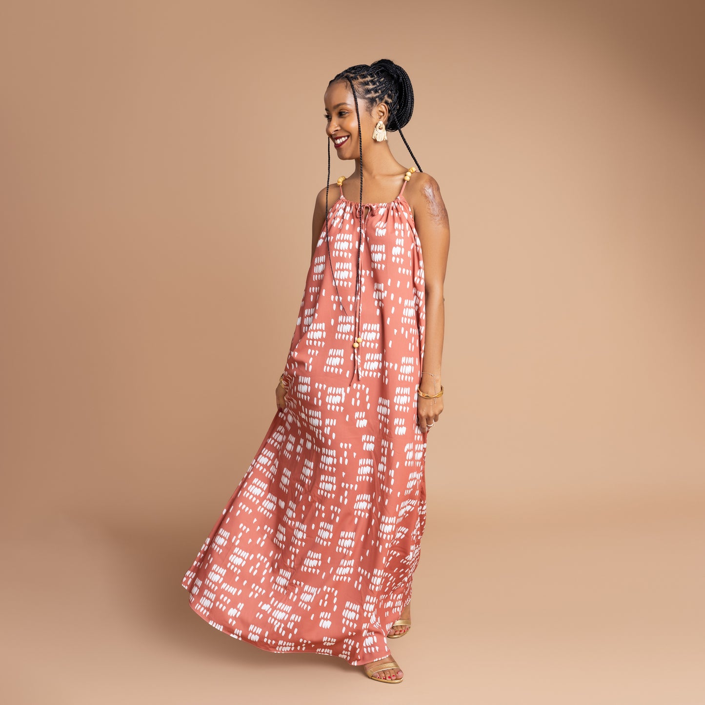 Nia Sleeveless Beaded Maxi Dress - Burnt Orange