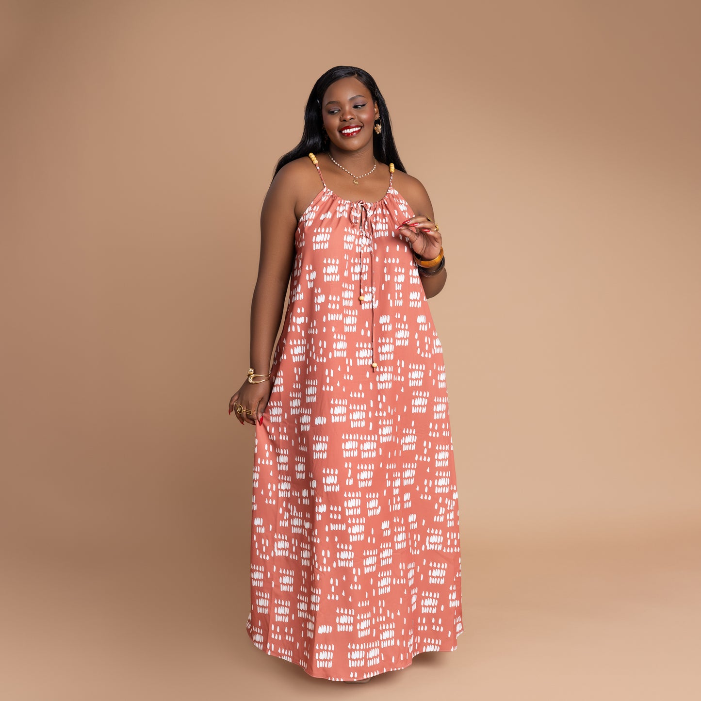 Nia Sleeveless Beaded Maxi Dress - Burnt Orange