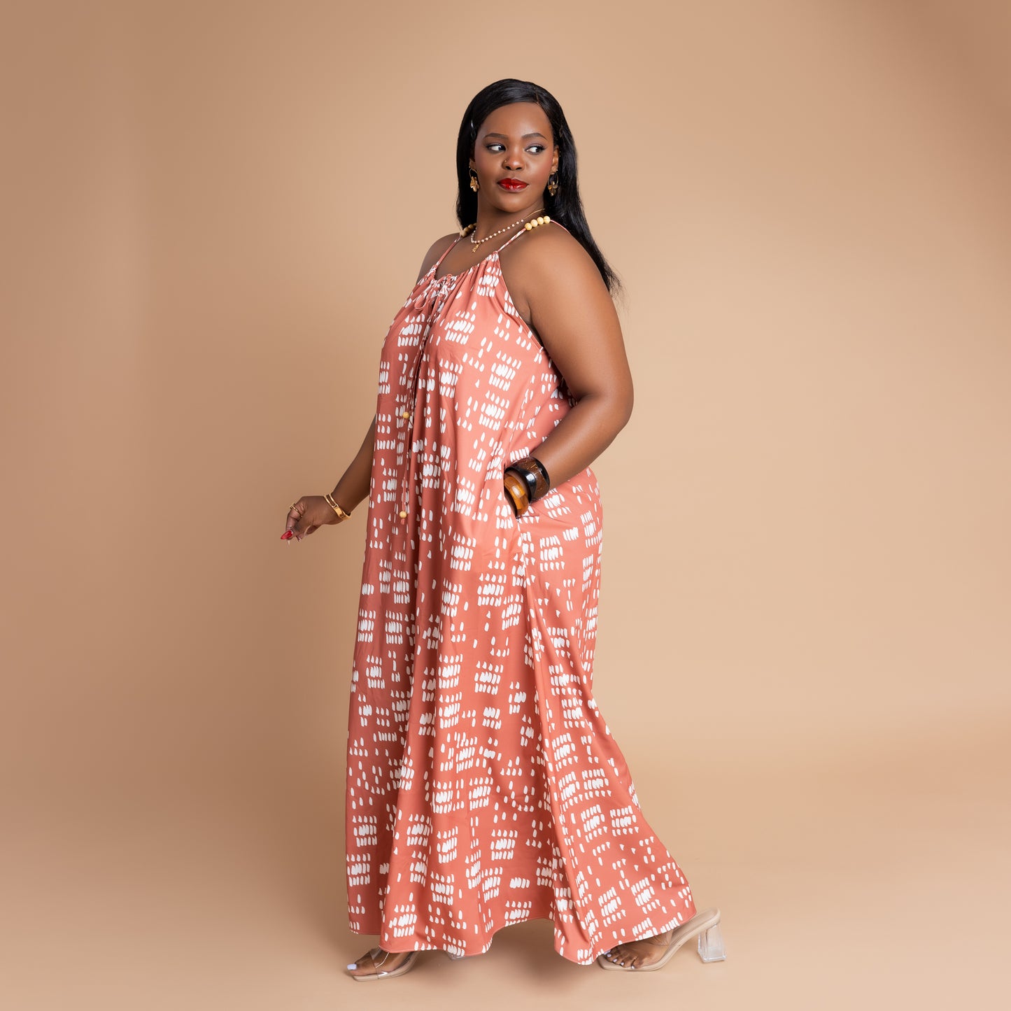 Nia Sleeveless Beaded Maxi Dress - Burnt Orange