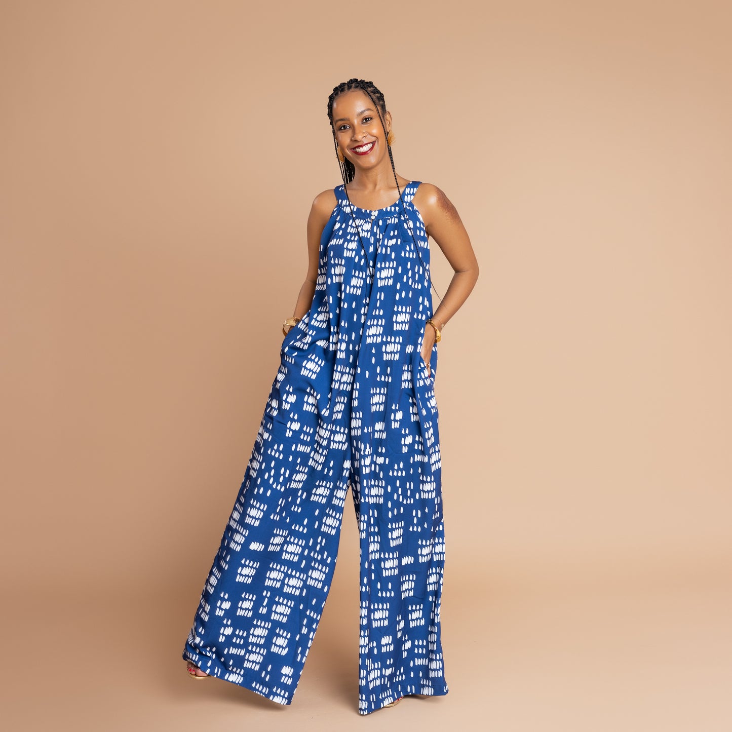 Nia Flowy Ultra Wide Leg Jumpsuit - Blue