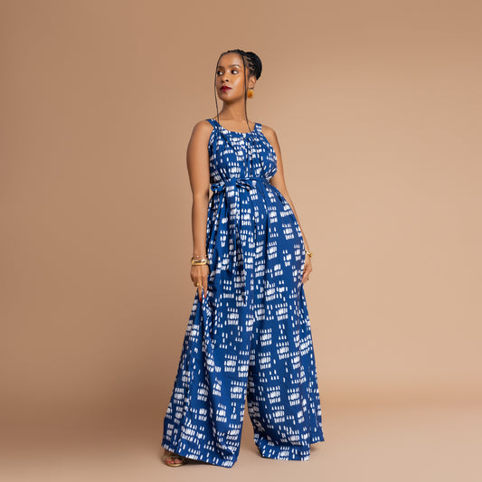 Nia Flowy Ultra Wide Leg Jumpsuit - Blue