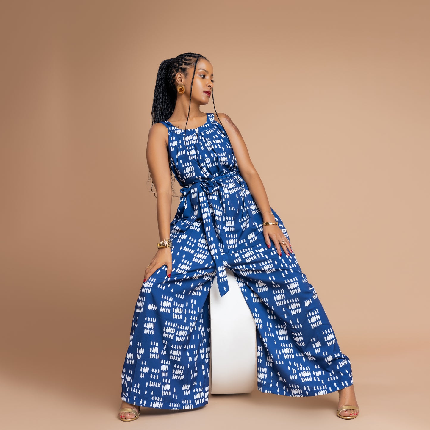 Nia Flowy Ultra Wide Leg Jumpsuit - Blue