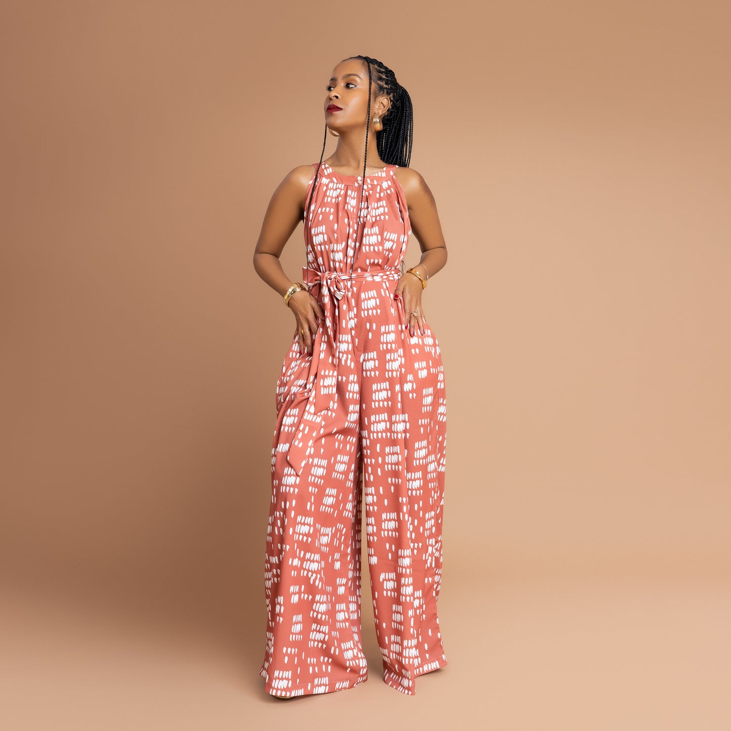 Nia Flowy Ultra Wide Leg Jumpsuit - Burnt Orange