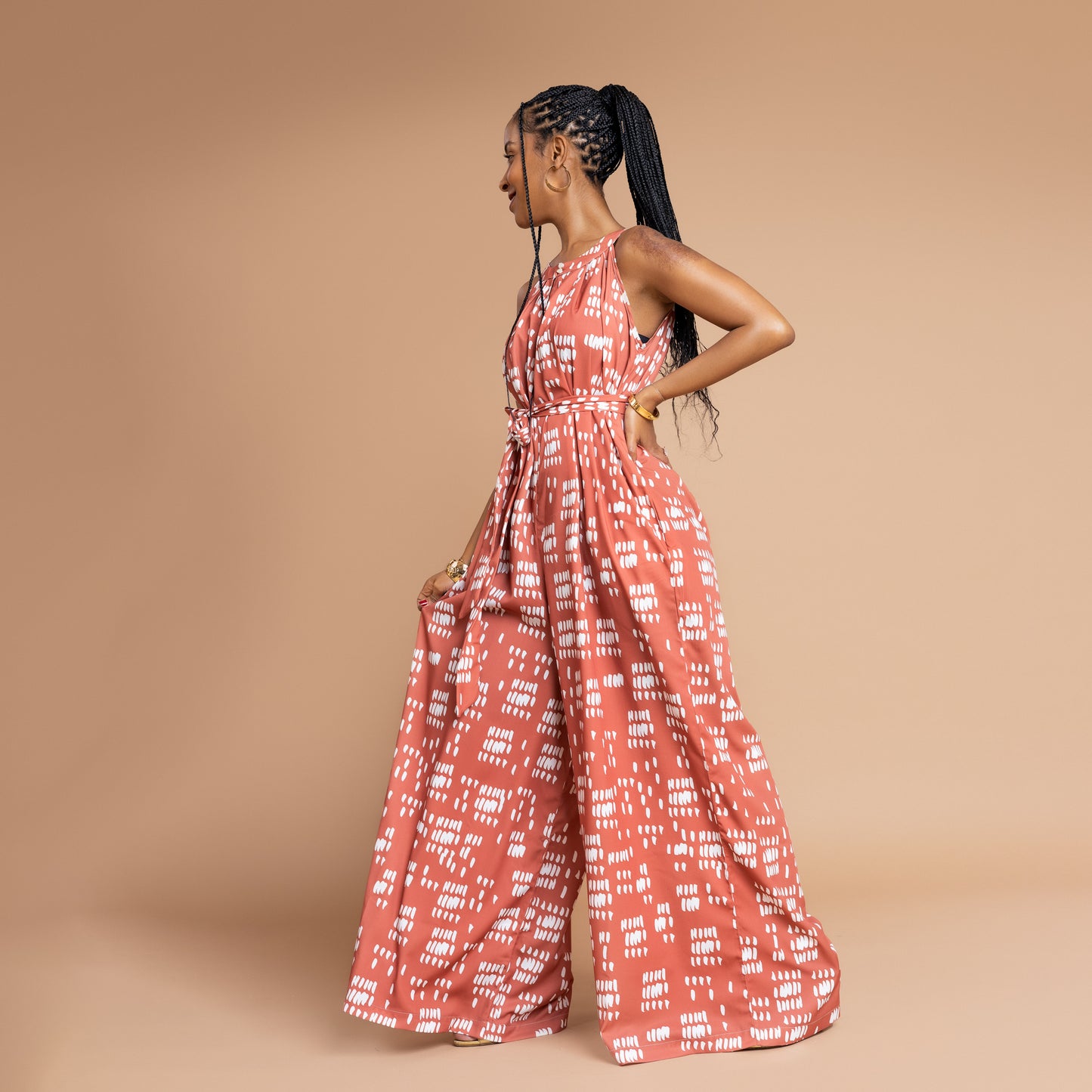 Nia Flowy Ultra Wide Leg Jumpsuit - Burnt Orange
