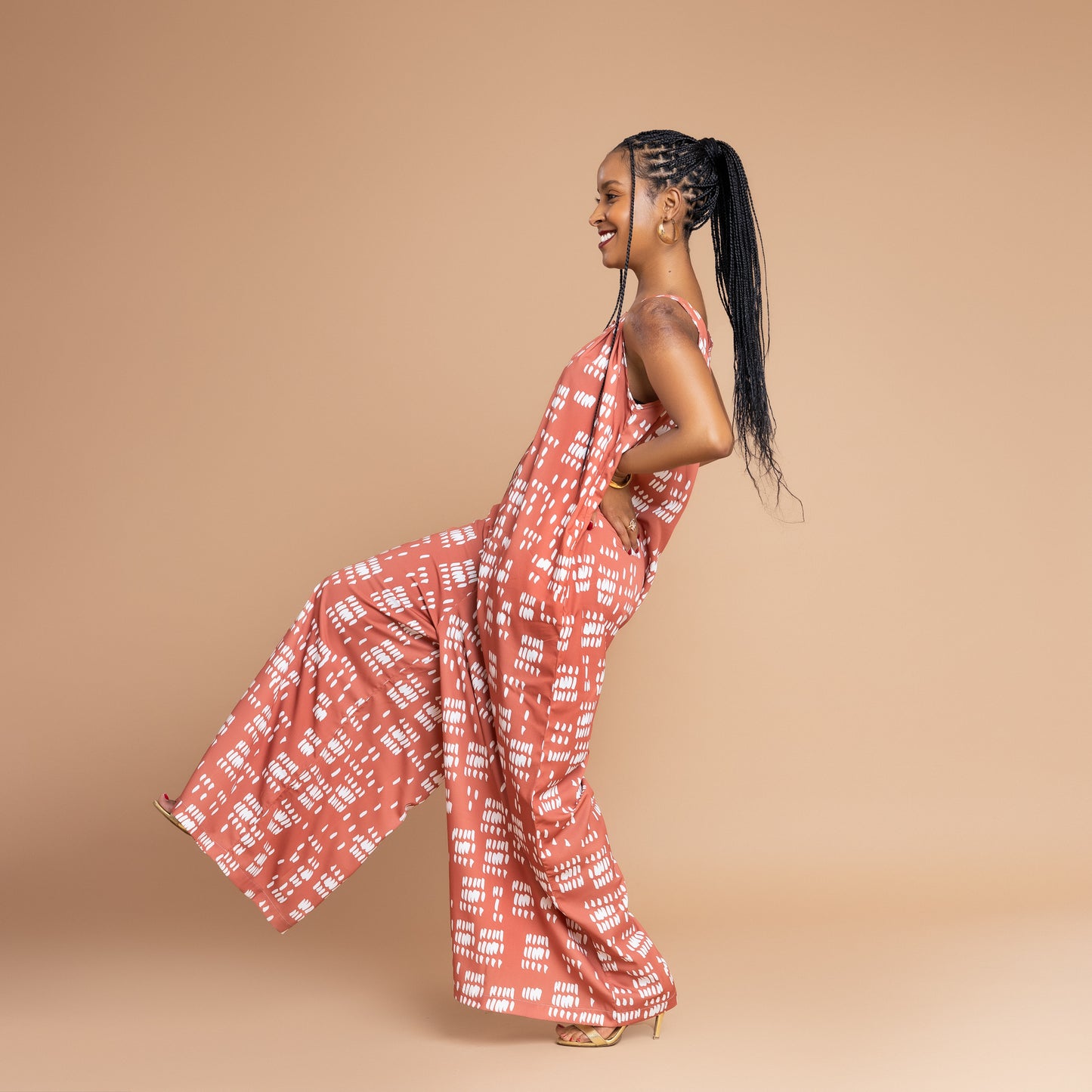 Nia Flowy Ultra Wide Leg Jumpsuit - Burnt Orange