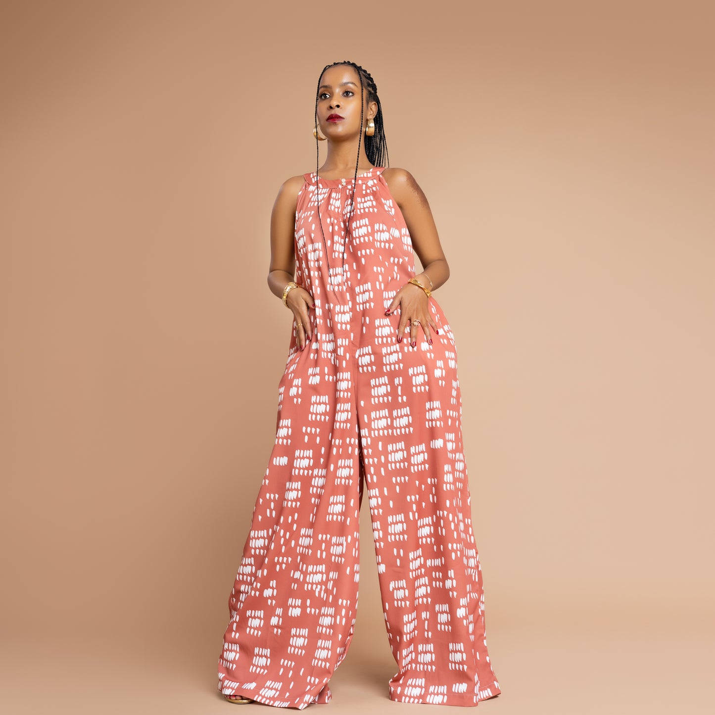 Nia Flowy Ultra Wide Leg Jumpsuit - Burnt Orange