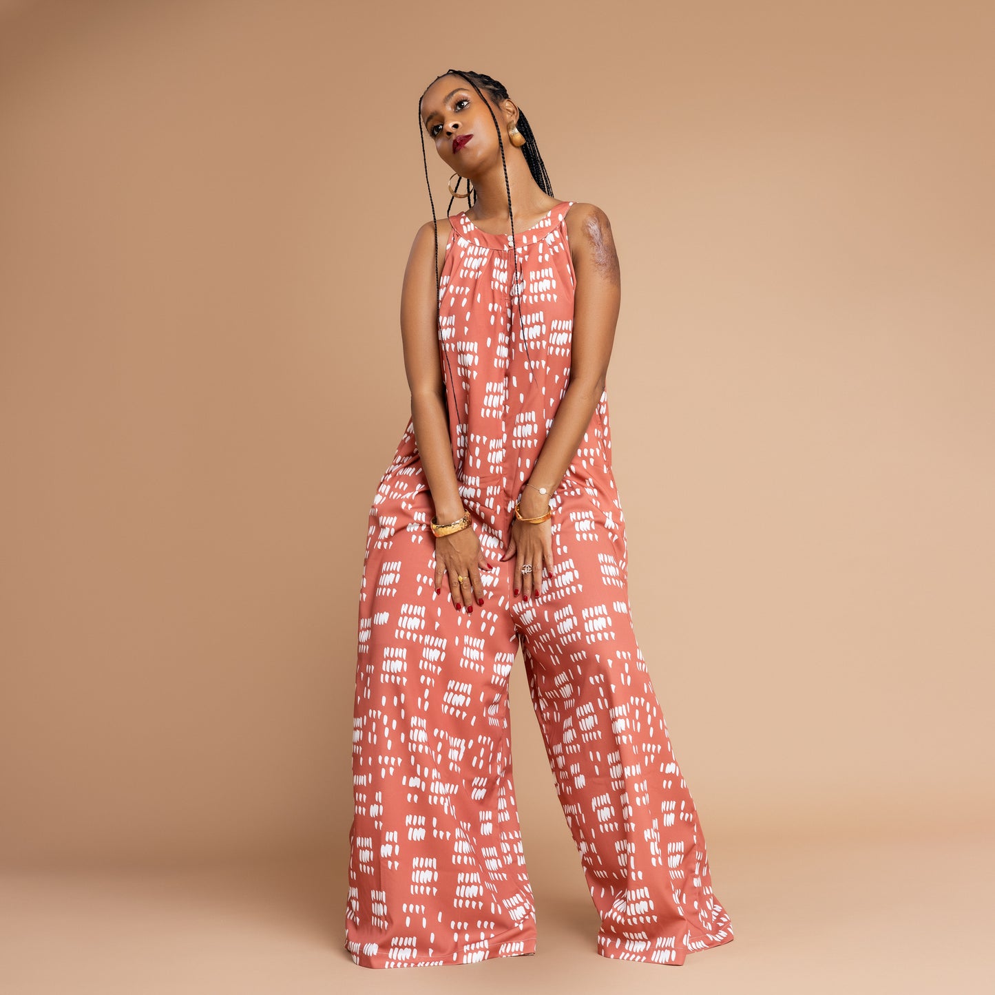 Nia Flowy Ultra Wide Leg Jumpsuit - Burnt Orange