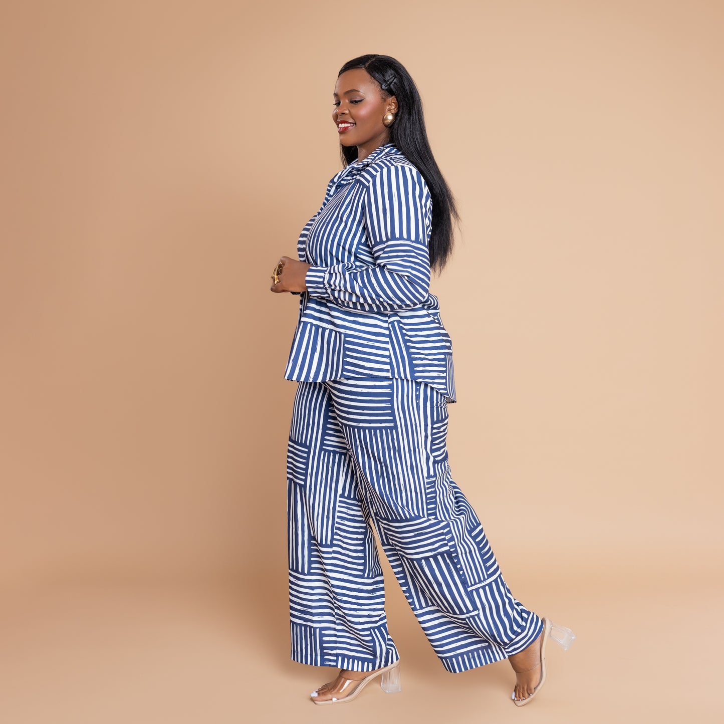 Nia Relaxed Shirt & Wide Leg Pant Set - Blue