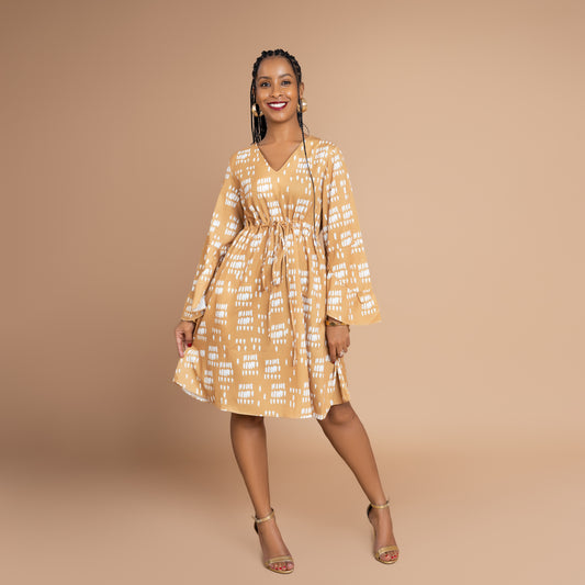 Nia Bell Sleeve Short Dress - Mustard