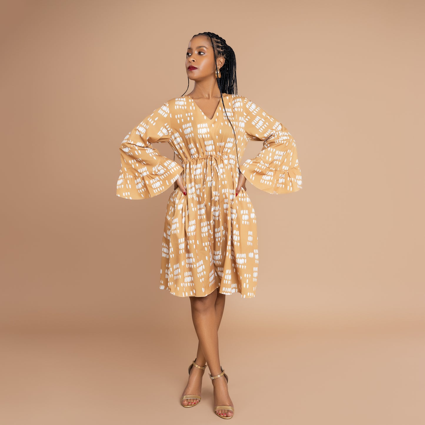 Nia Bell Sleeve Short Dress - Mustard