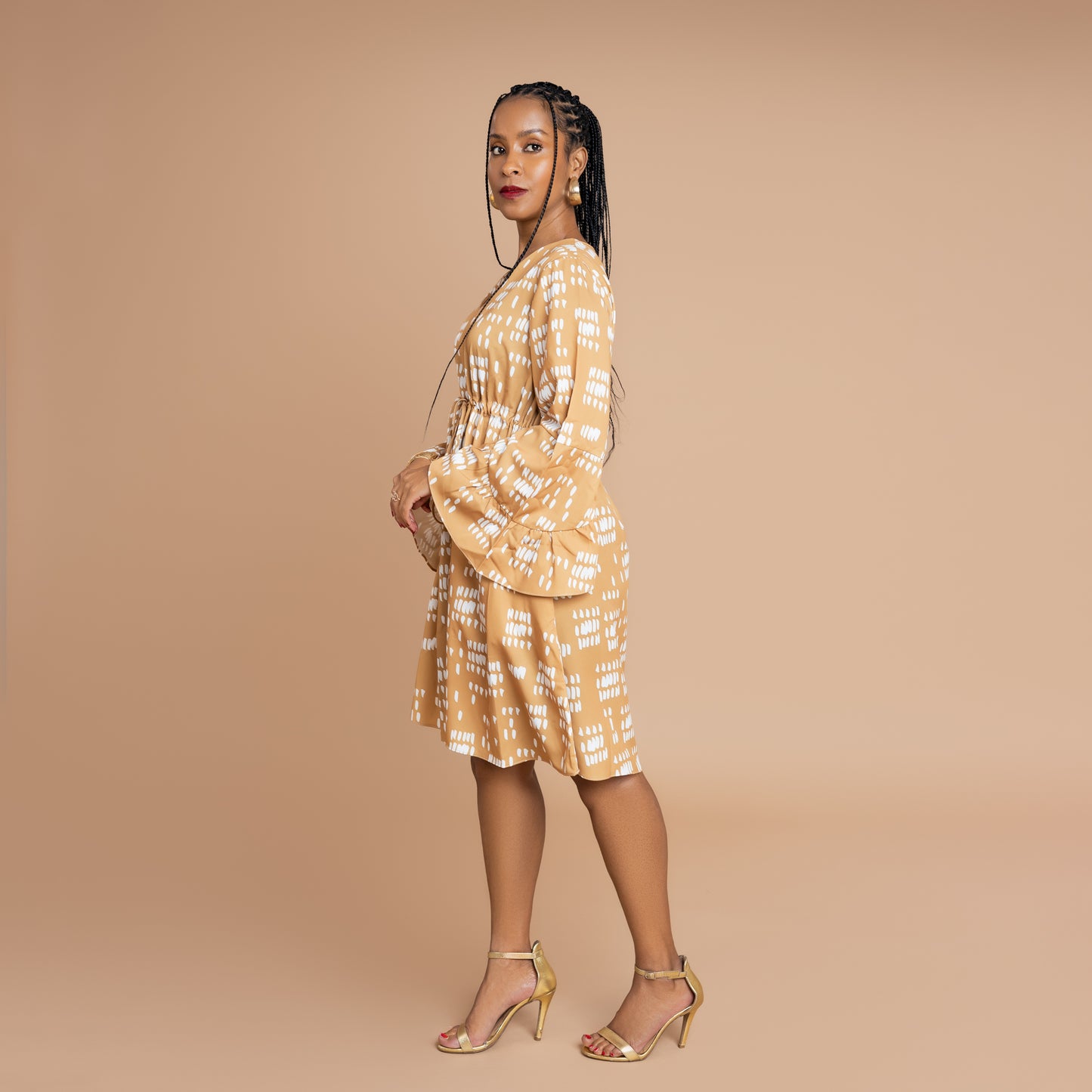 Nia Bell Sleeve Short Dress - Mustard