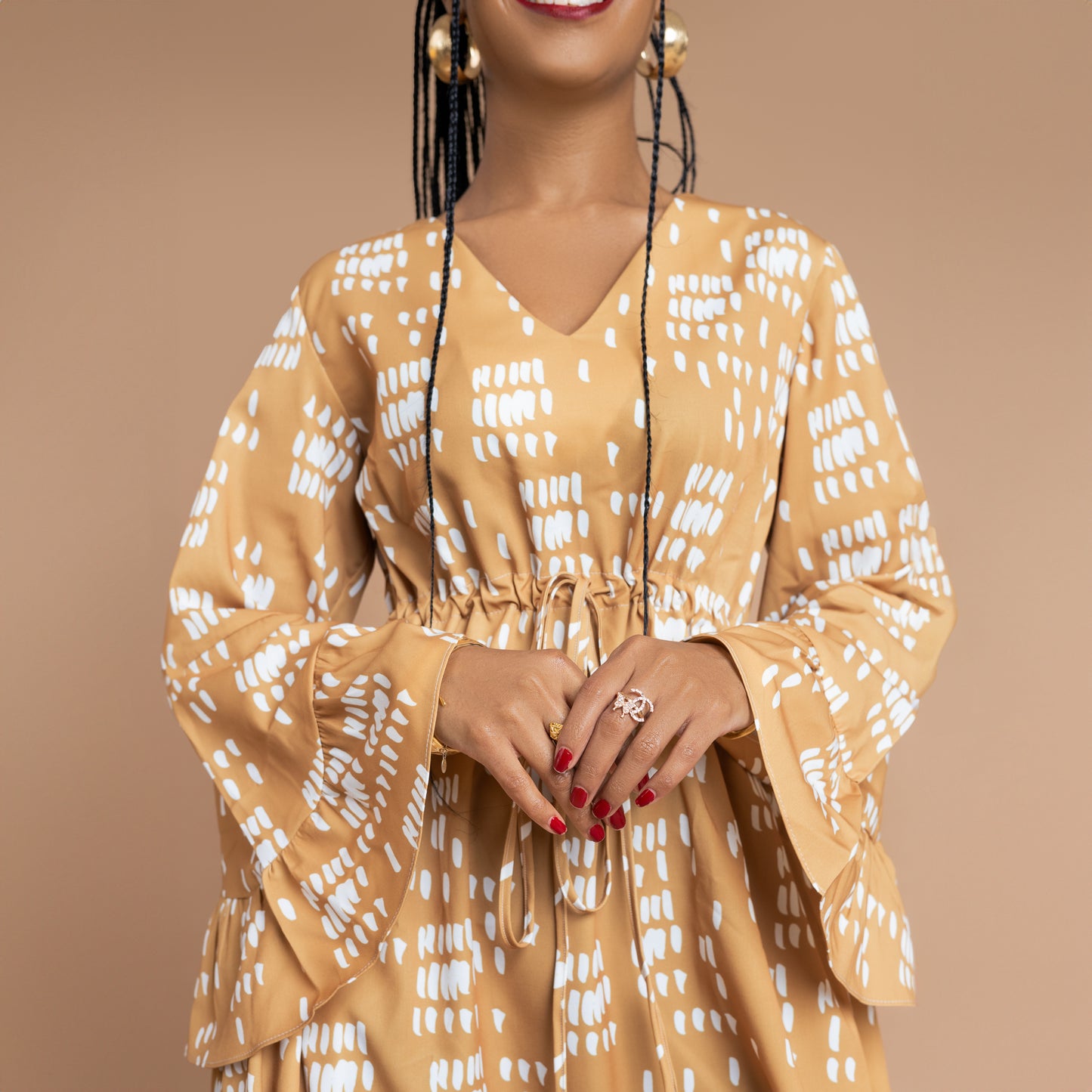 Nia Bell Sleeve Short Dress - Mustard