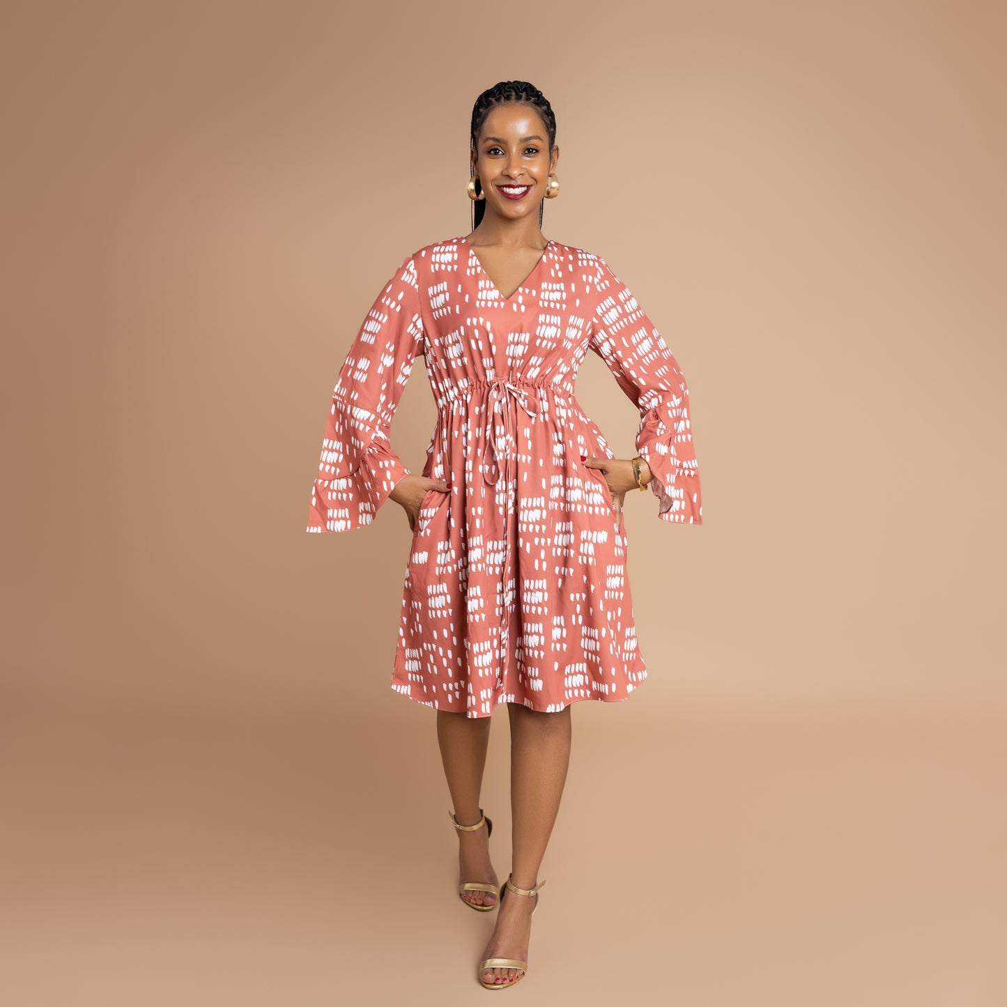 Nia Bell Sleeve Short Dress - Burnt Orange