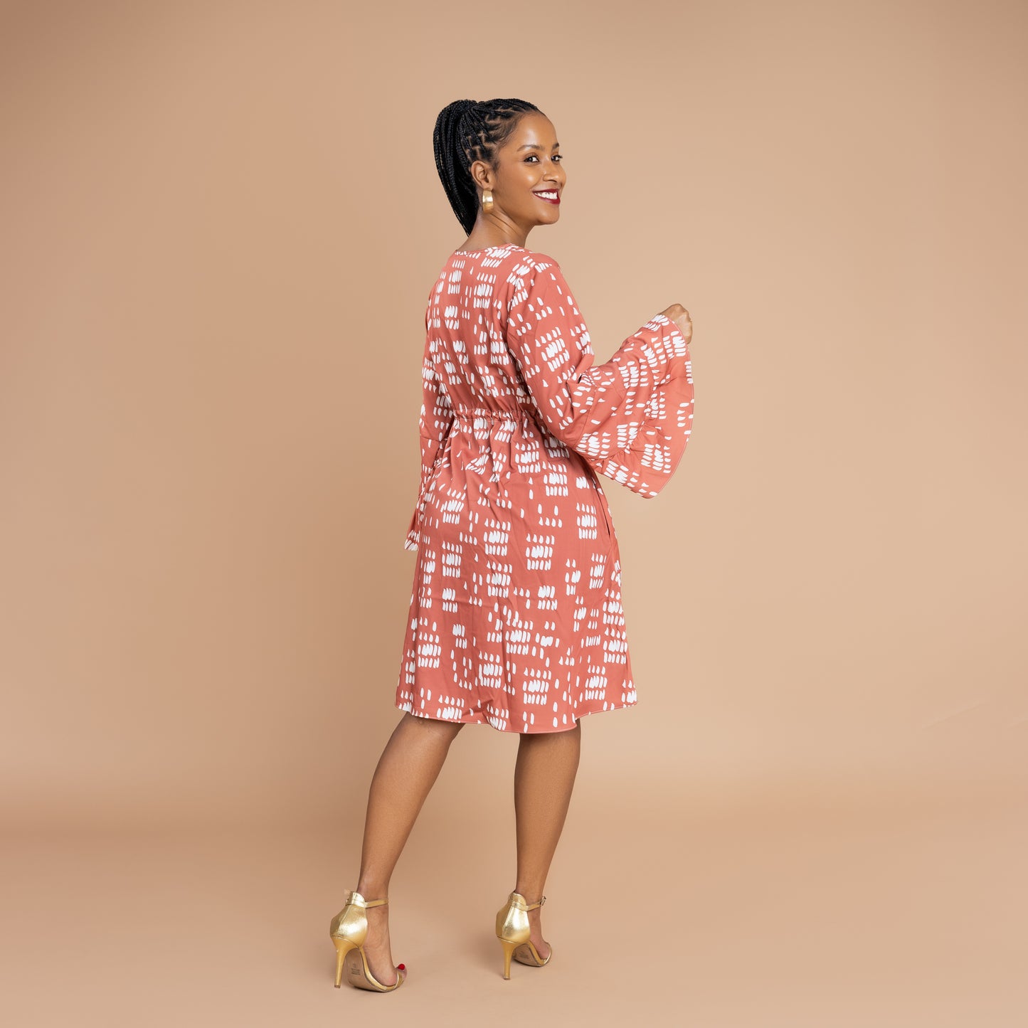 Nia Bell Sleeve Short Dress - Burnt Orange