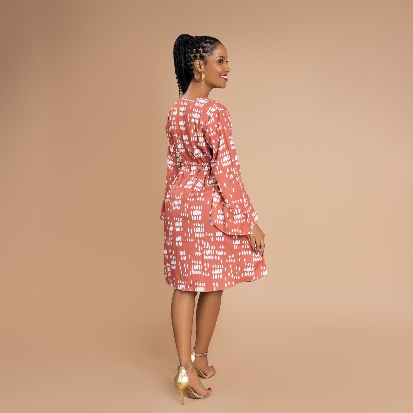 Nia Bell Sleeve Short Dress - Burnt Orange