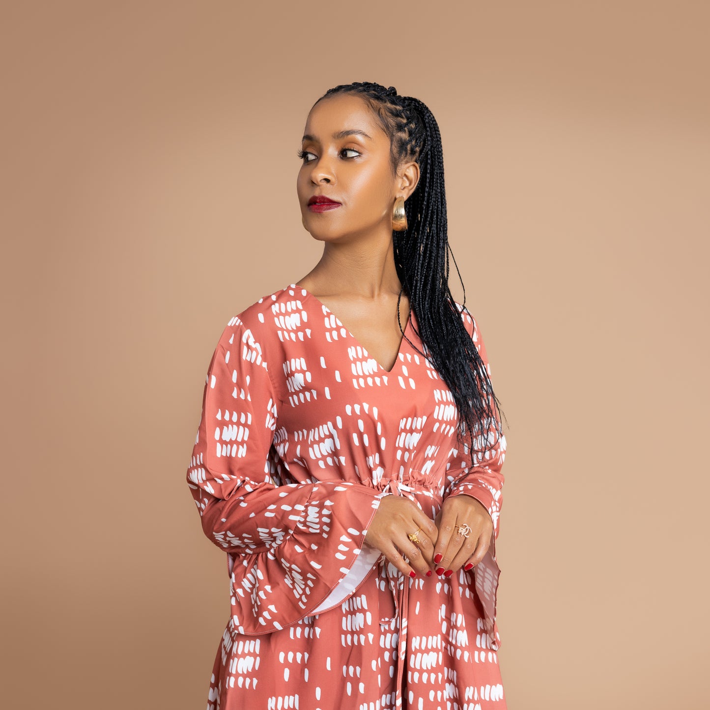 Nia Bell Sleeve Short Dress - Burnt Orange