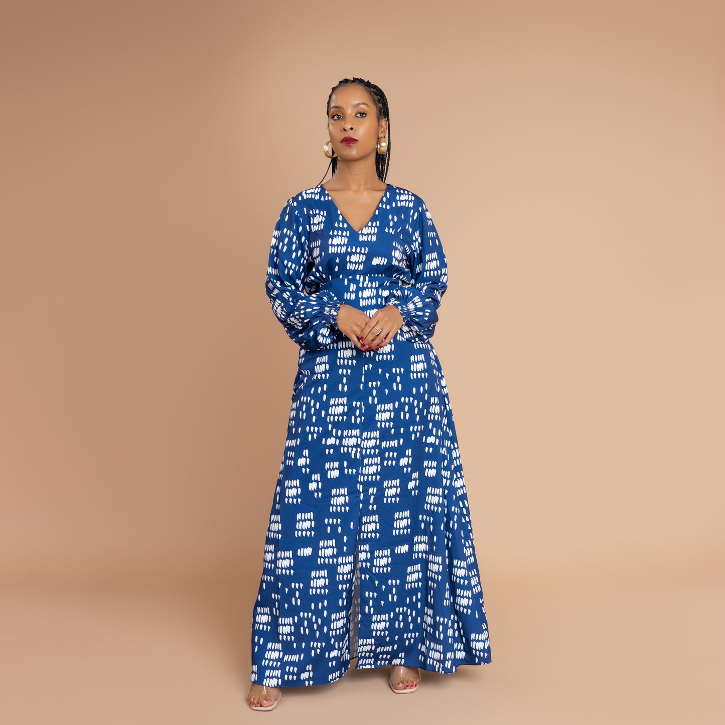 Nia Flowy Maxi Dress with Front Slit - Blue