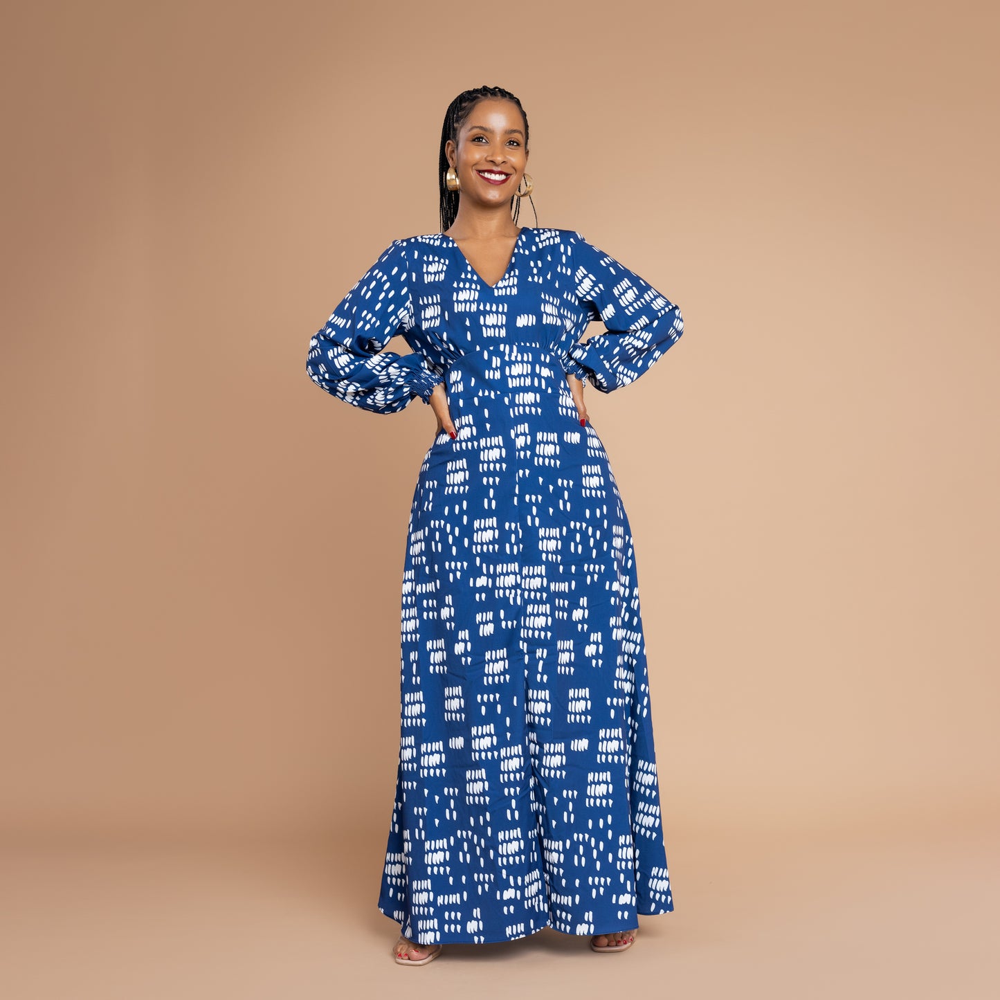 Nia Flowy Maxi Dress with Front Slit - Blue