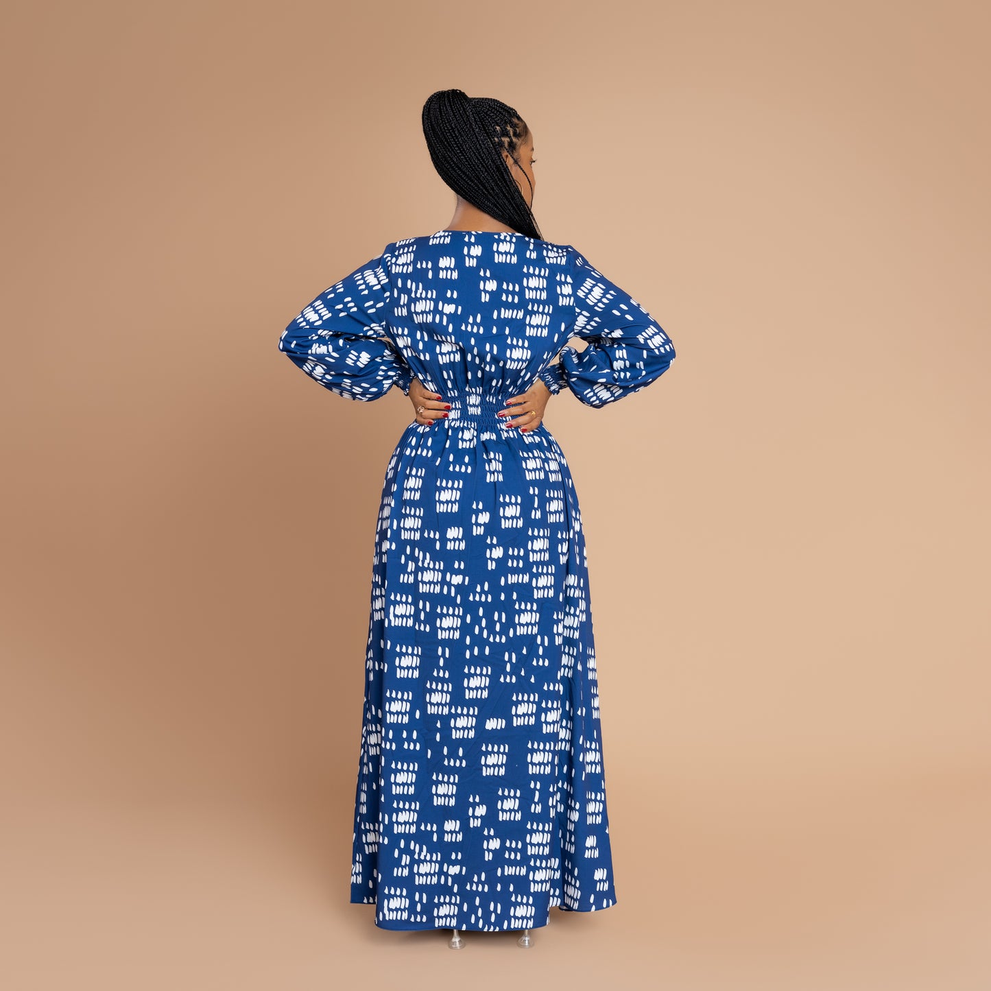 Nia Flowy Maxi Dress with Front Slit - Blue