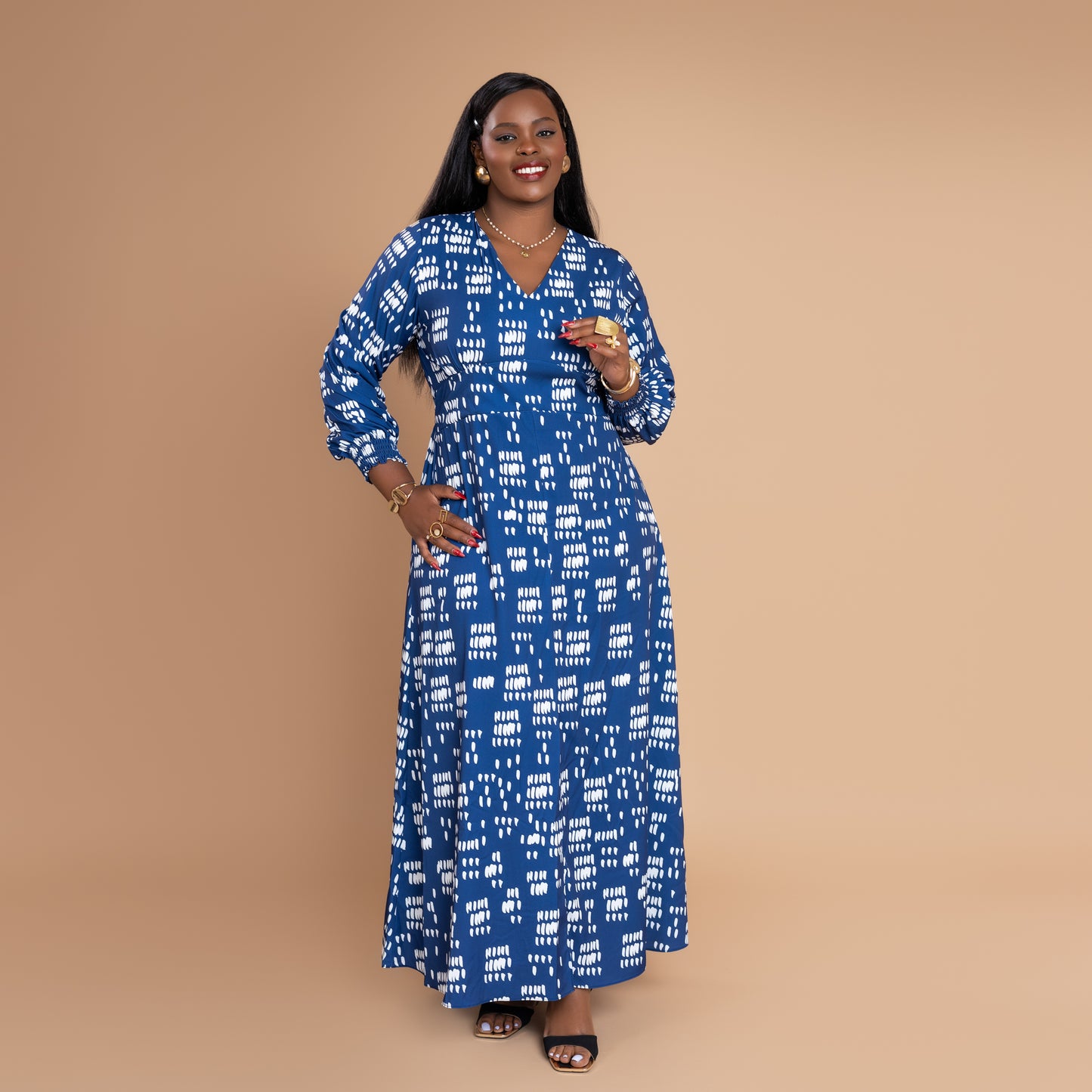 Nia Flowy Maxi Dress with Front Slit - Blue