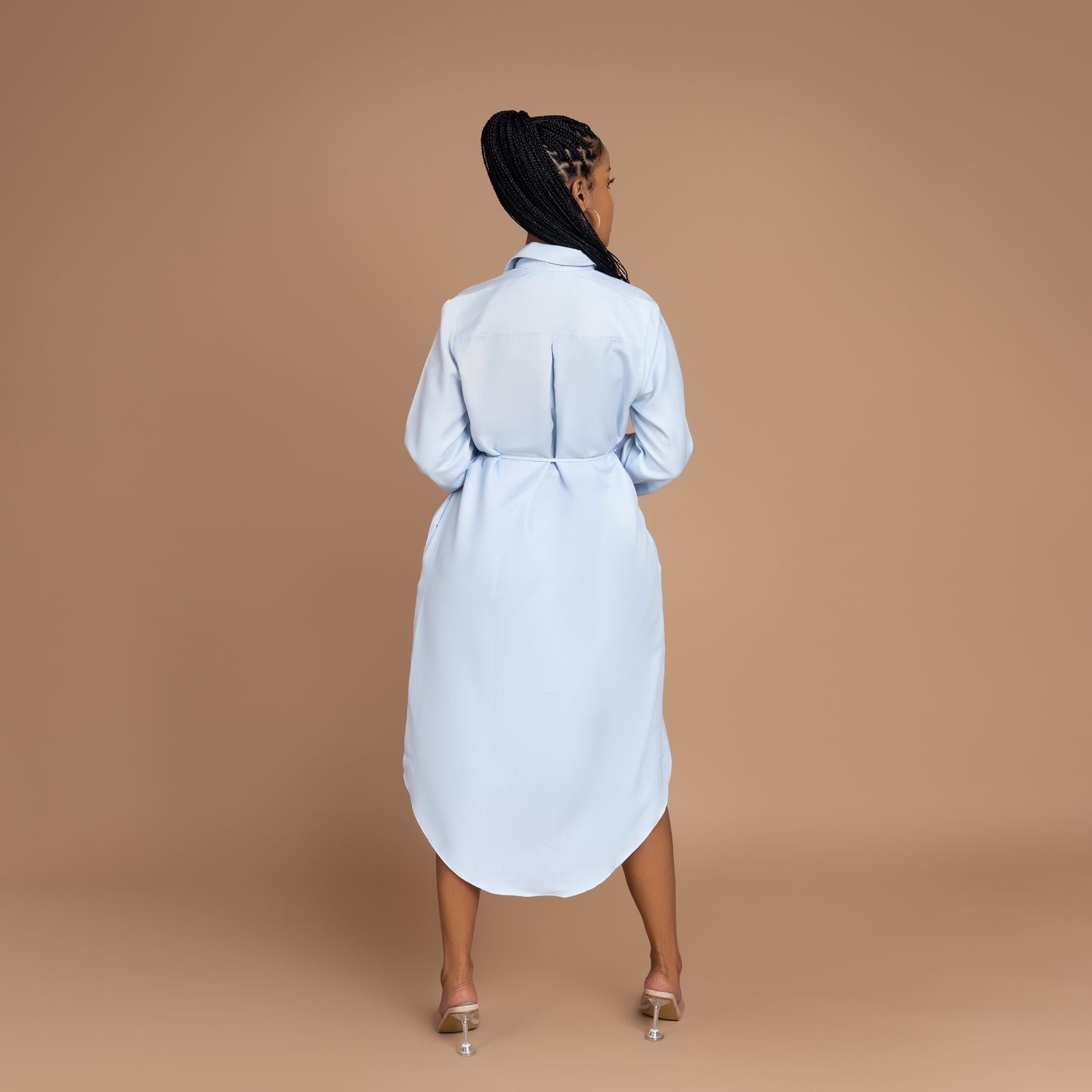 Button Down Midi-length Cotton Shirtdress - Baby Blue
