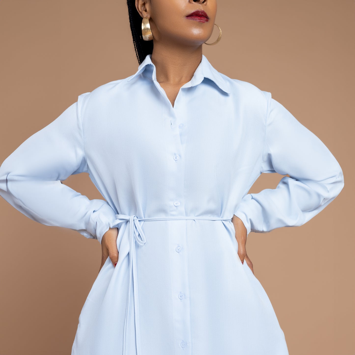 Button Down Midi-length Cotton Shirtdress - Baby Blue