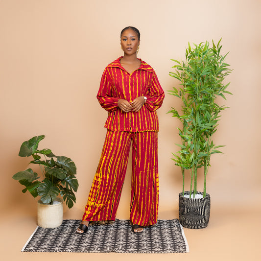 Red Tie-Dye Print Two-Piece Set